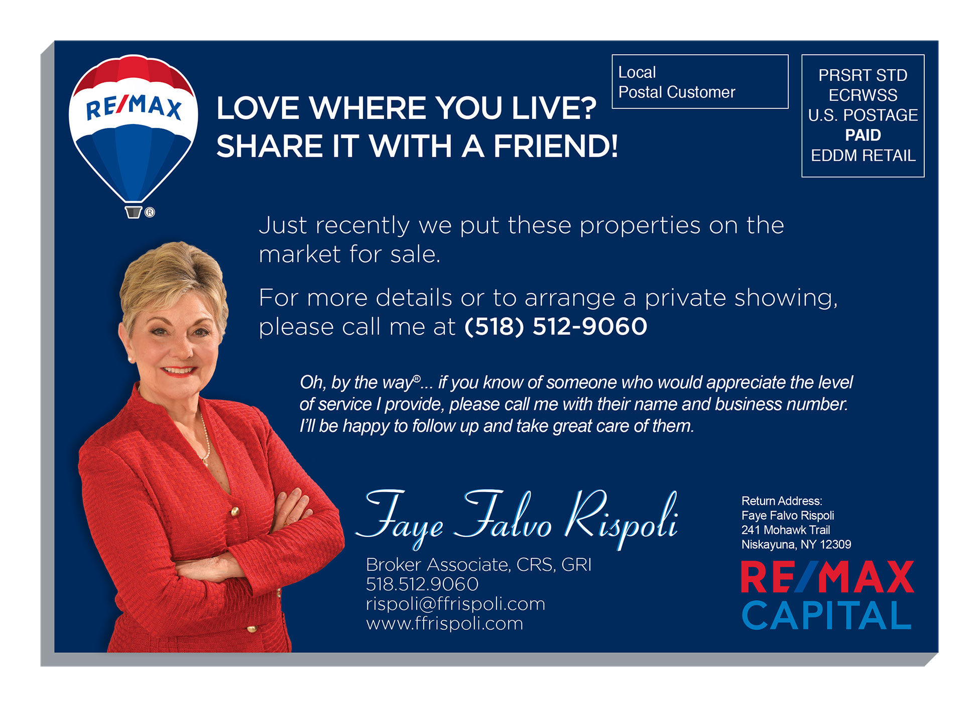 Image showing Every Door Direct Mail (EDDM) postcard design created for Faye Rispoli.