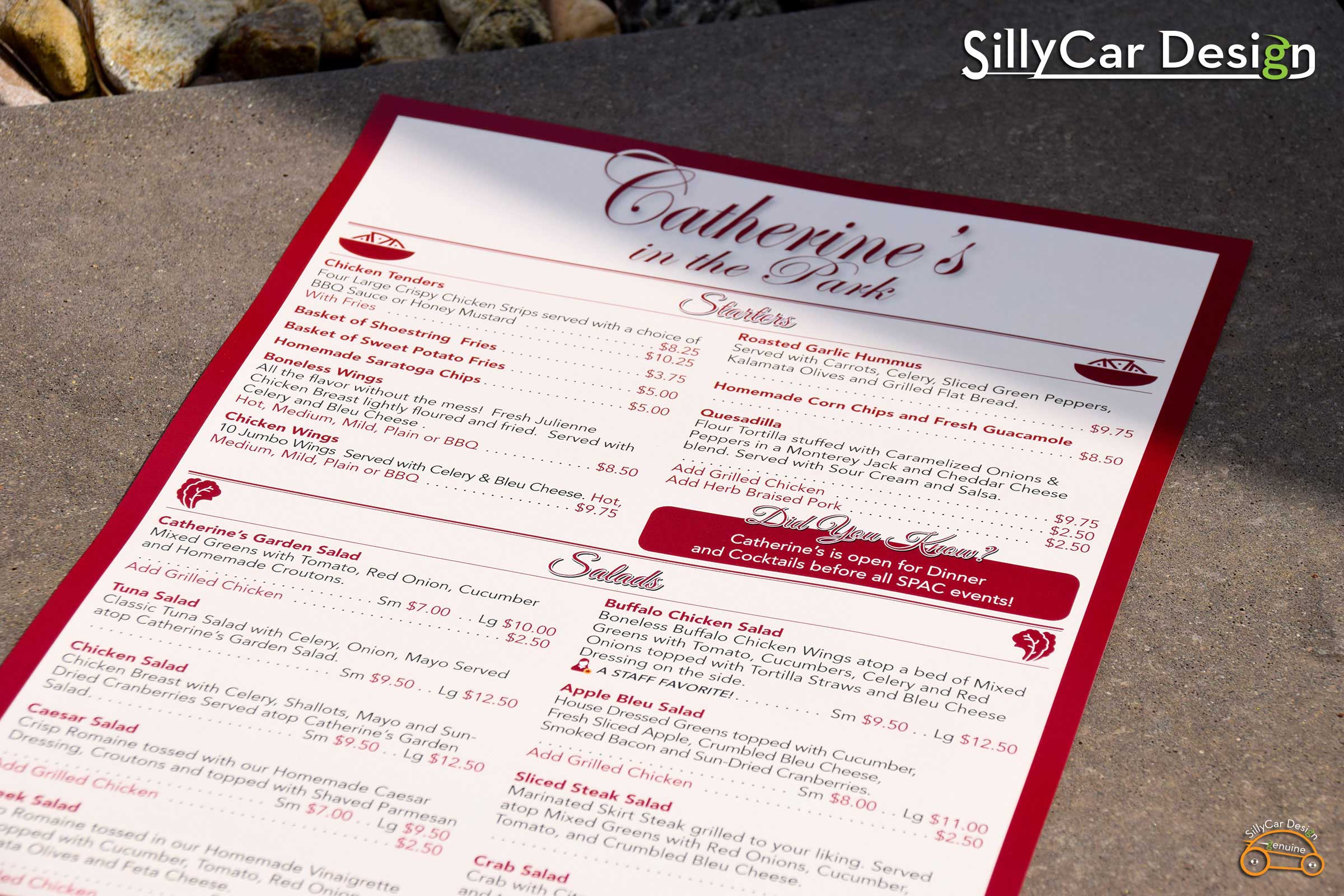 Image of Saratoga Spa Golf waterproof menu for Catherine's in the Park restaurant.