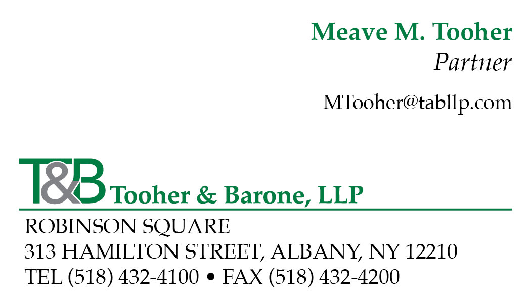 Image of business card designed for Tooher & Barone, LLP in Albany, New York.