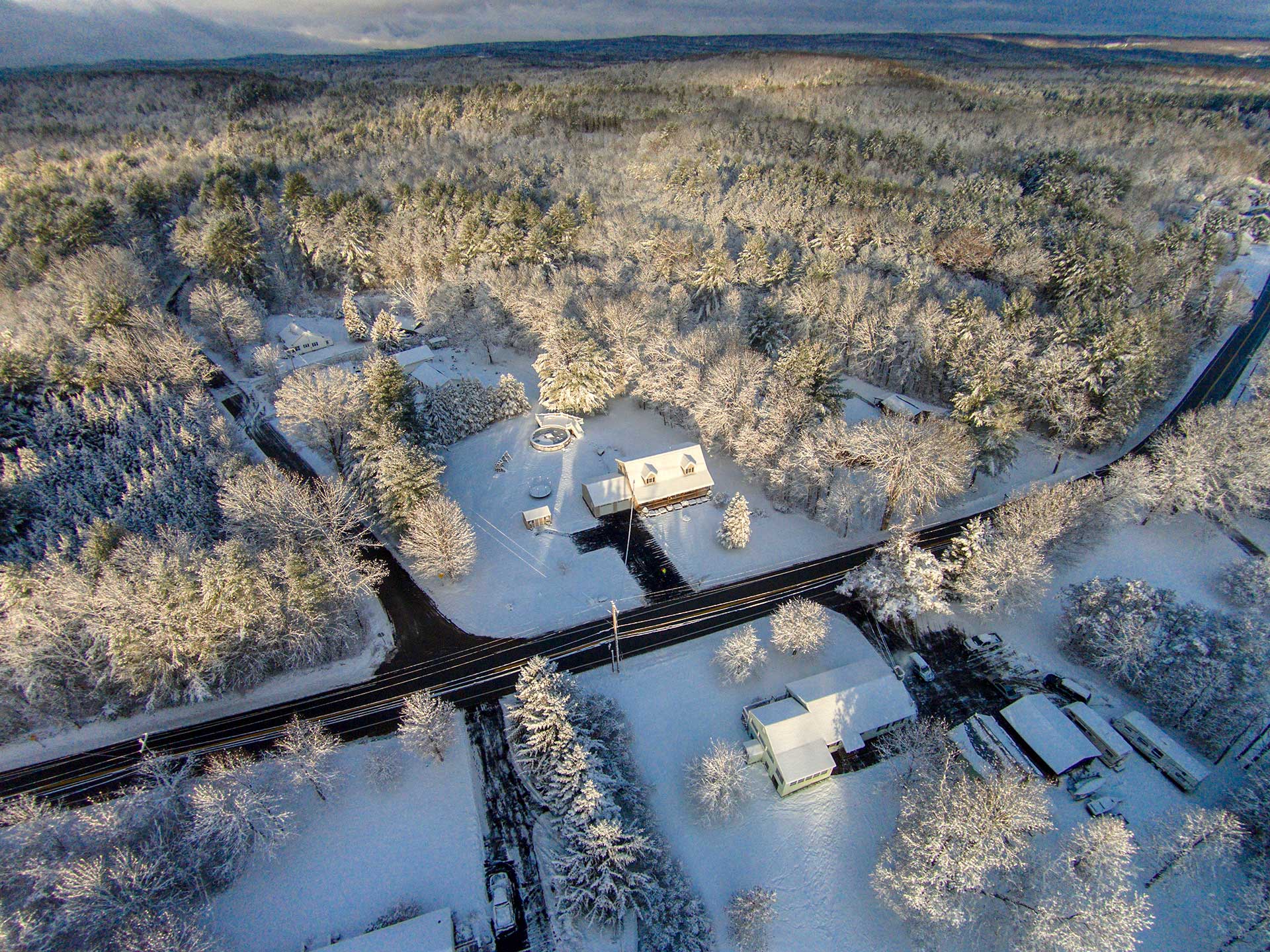 SaratogaAerialPhotoAndVideo_1_RCF Aerial view of Rock City Falls, New York in winter after a light snow.